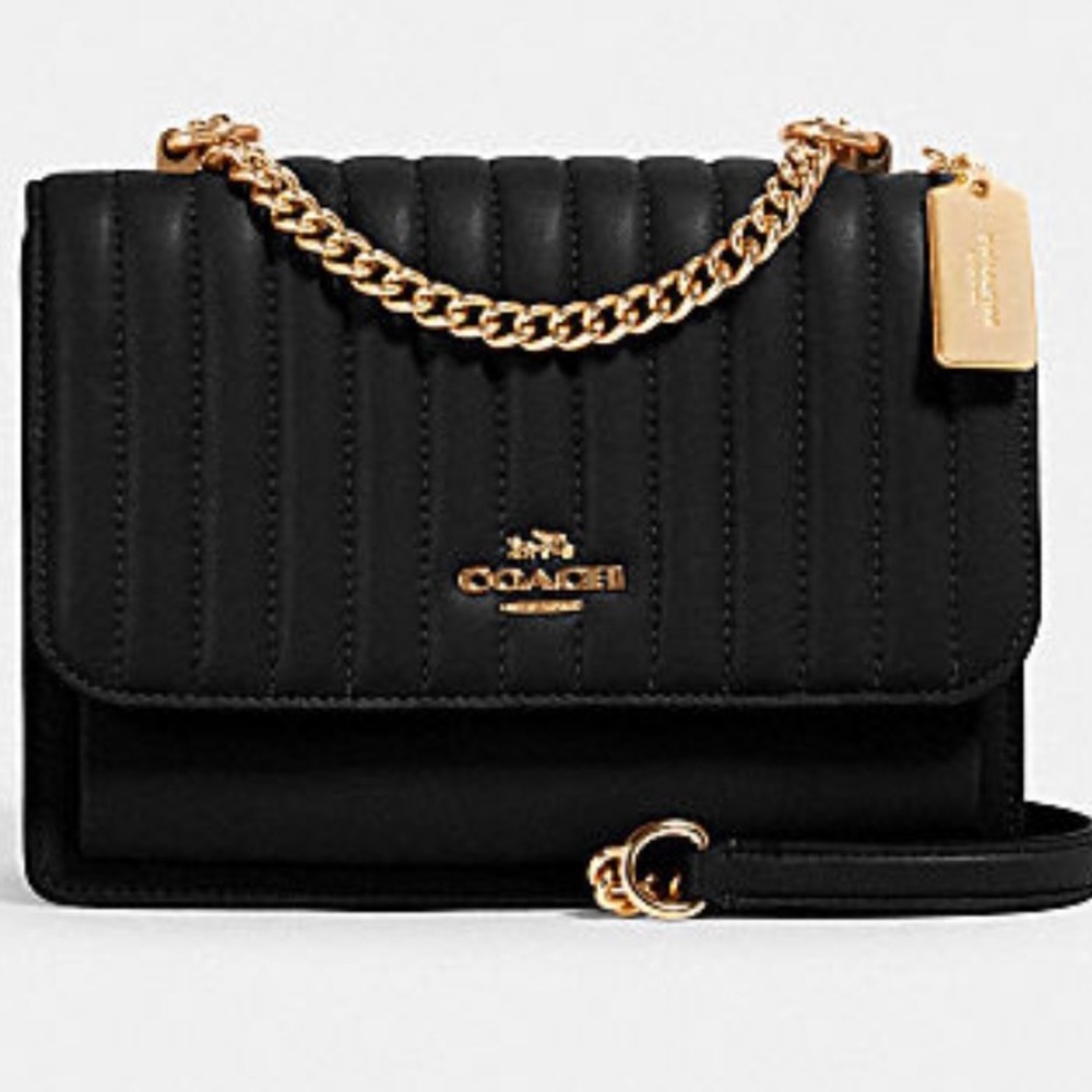 Klare Crossbody With Linear Quilting coach black gold  purse